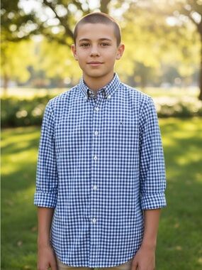 Vineyard Vines Performance Boys Classic Blue Gingham Button-Down Shirt